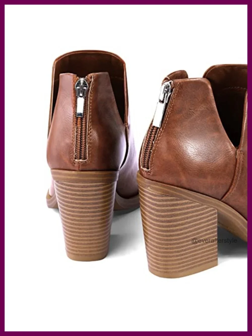 Women's Ankle Boots Slip on Cutout Pointed Toe Chunky Mid Heel Booties with